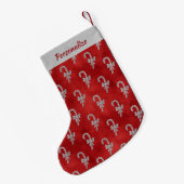 Silver Candy Canes Red Glitter Personalized Kleine Kerstsok (Achterkant (Hangend))