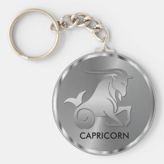 Silver Capricorn ♑ de Goat - Zodiab Sign Sleutelhanger (Voorkant)