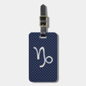 Silver Capricorn Zodiac Sign Blue Carbon Style Bagagelabel (Voorkant verticaal)