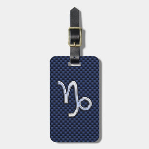 Silver Capricorn Zodiac Sign Blue Carbon Style Bagagelabel