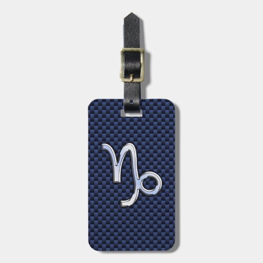 Silver Capricorn Zodiac Sign Blue Carbon Style Bagagelabel (Voorkant verticaal)