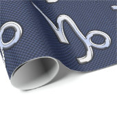 Silver Capricorn Zodiac Sign Blue Carbon Style Cadeaupapier (Rol Hoek)