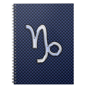 Silver Capricorn Zodiac Sign Blue Carbon Style Notitieboek
