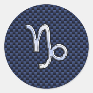 Silver Capricorn Zodiac Sign Blue Carbon Style Ronde Sticker