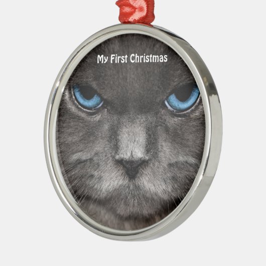 Silver Cat Mijn eerste kerstfoto-Ornamenten Metalen Ornament (Links)