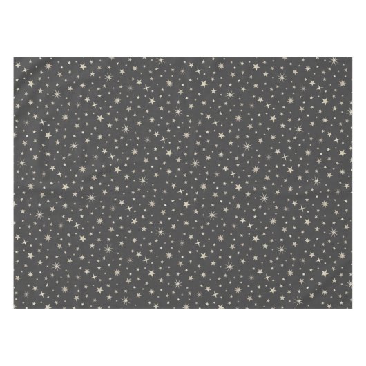 Silver Celestial Stars Pattern Cute Charcoal Gray Tafelkleed (Voorkant (Horizontaal))