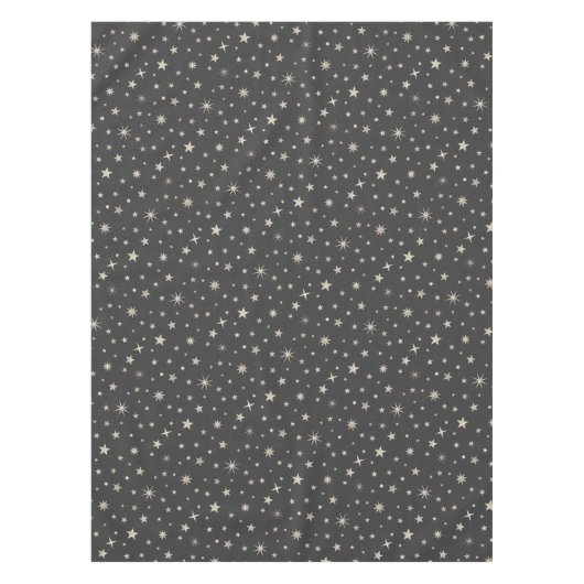 Silver Celestial Stars Pattern Cute Charcoal Gray Tafelkleed (Voorkant)