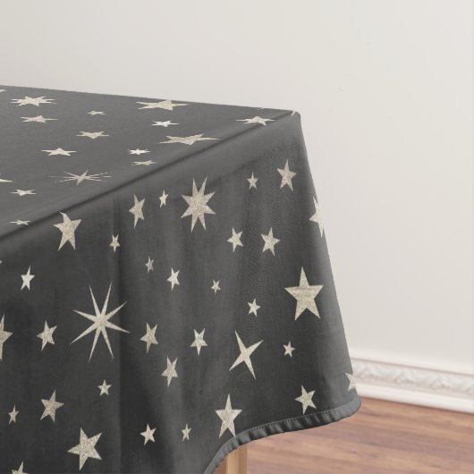 Silver Celestial Stars Pattern Cute Charcoal Gray Tafelkleed (Voorbeeld)