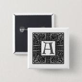 Silver Celtic "A" Monogram Vierkante Button 5,1 Cm (Voorkant /achterkant)