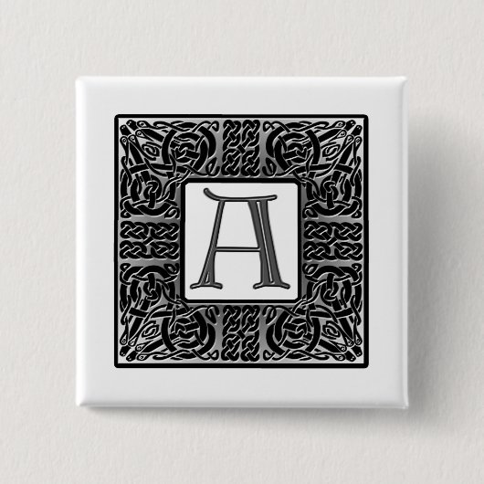 Silver Celtic "A" Monogram Vierkante Button 5,1 Cm (Voorkant)