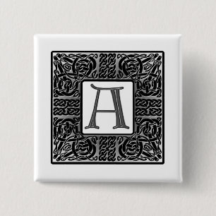 Silver Celtic "A" Monogram Vierkante Button 5,1 Cm