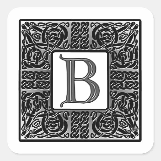 Silver Celtic "B" Monogram Vierkante Sticker (Voorkant)