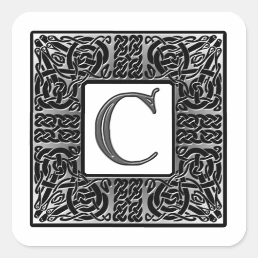 Silver Celtic "C" Monogram Vierkante Sticker (Voorkant)
