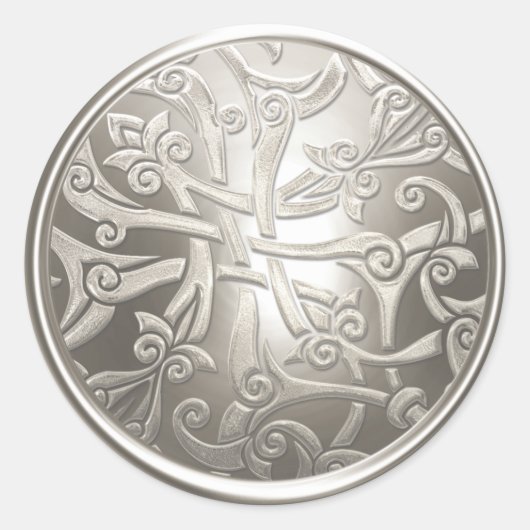 Silver Celtic Damask Envelope Seal Ronde Sticker (Voorkant)