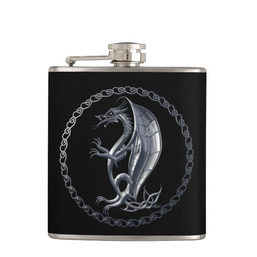 Silver Celtic Dragon Heupfles (Voorkant)