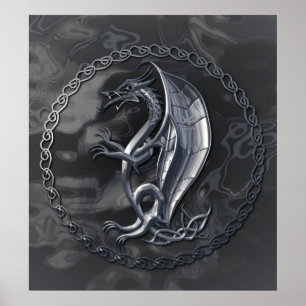 Silver Celtic Dragon Poster