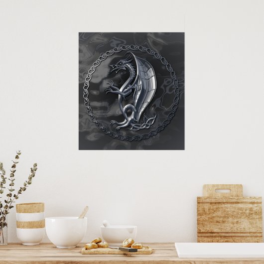 Silver Celtic Dragon Poster (Keuken)