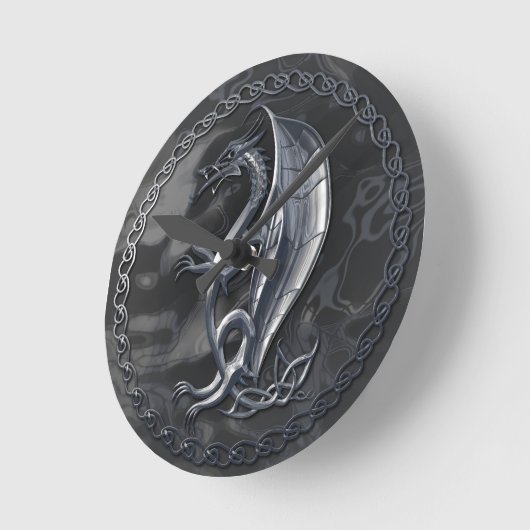 Silver Celtic Dragon Ronde Klok (Hoek)