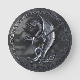Silver Celtic Dragon Ronde Klok
