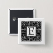 Silver Celtic "E" Monogram Vierkante Button 5,1 Cm (Voorkant /achterkant)