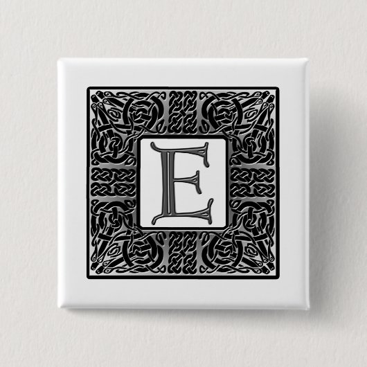 Silver Celtic "E" Monogram Vierkante Button 5,1 Cm (Voorkant)