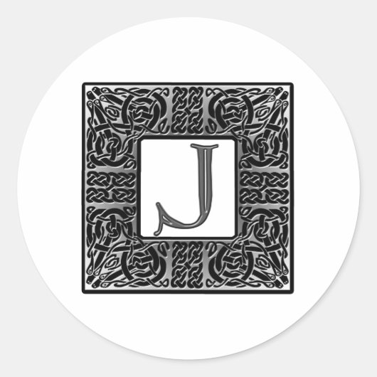Silver Celtic "J" Monogram Ronde Sticker (Voorkant)