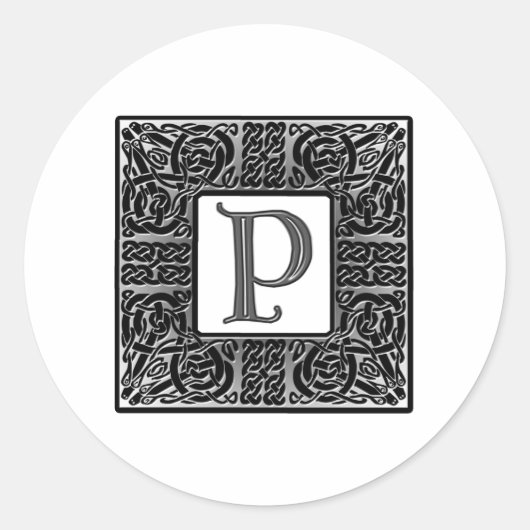 Silver Celtic "P" Monogram Ronde Sticker (Voorkant)