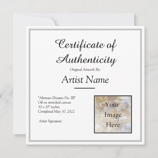 Silver Certificate of Authenticity Art Foto Kaart (Voorkant)