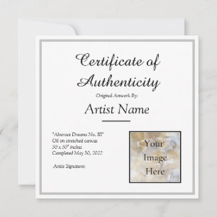 Silver Certificate of Authenticity Art Foto Kaart