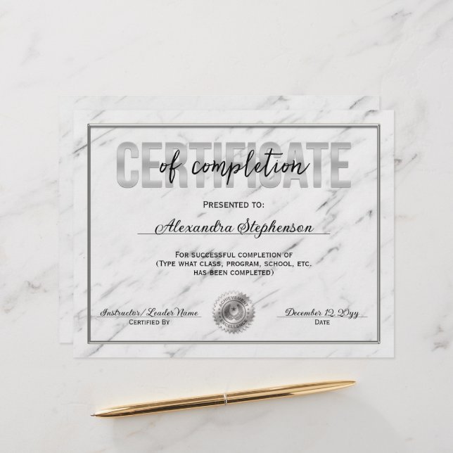 Silver Certificate of Complement Course Award (Voorkant / Achterkant in situ)