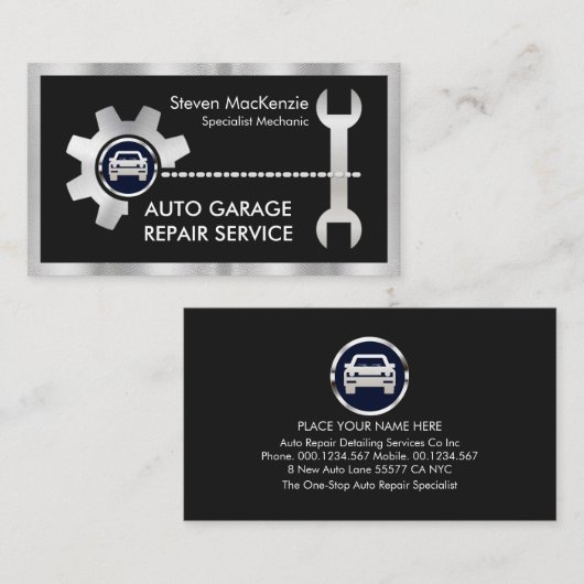 Silver Chain-Wheel Sprocket Spanner Auto Repairs Visitekaartje (Voorkant / Achterkant)