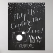 Silver Chalk en Glitter Wedding Hash Label Sign Poster (Voorkant)
