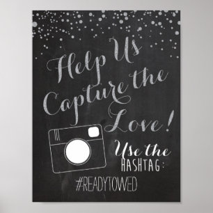 Silver Chalk en Glitter Wedding Hash Label Sign Poster