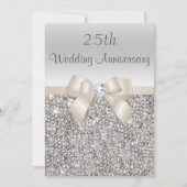 Silver Champagne 25th Wedding Jubileum Sequins Kaart (Voorkant)