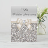 Silver Champagne 25th Wedding Jubileum Sequins Kaart (Staand voorkant)