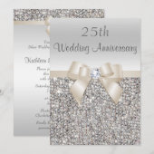 Silver Champagne 25th Wedding Jubileum Sequins Kaart (Voorkant / Achterkant)