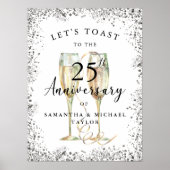 Silver Champagne 25th Wedding Jubileum Welkom Poster (Voorkant)
