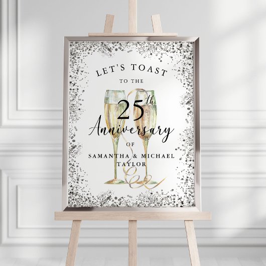 Silver Champagne 25th Wedding Jubileum Welkom Poster