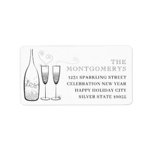 Silver Champagne Bubely Cheers Stylish Address Etiket