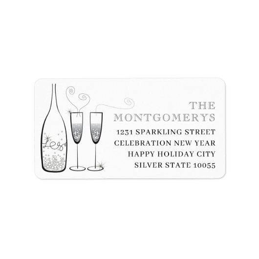 Silver Champagne Bubely Cheers Stylish Address Etiket (Voorkant)