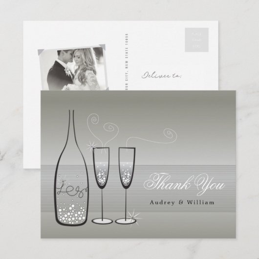 Silver Champagne Bubely Stylish Weddenschap Bedank Briefkaart (Voorkant / Achterkant)