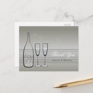 Silver Champagne Bubely Stylish Weddenschap Bedank Briefkaart