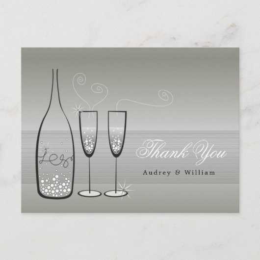 Silver Champagne Bubely Stylish Weddenschap Bedank Briefkaart (Voorkant)