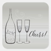 Silver Champagne Cheers bubely Stylish New Year Vierkante Sticker (Voorkant)