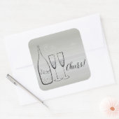 Silver Champagne Cheers bubely Stylish New Year Vierkante Sticker (Envelop)