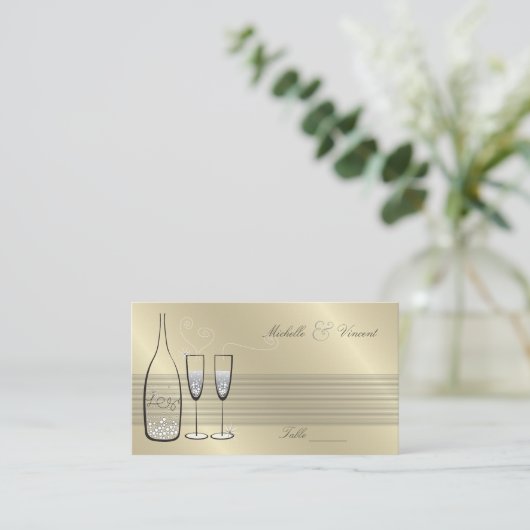 Silver Champagne Cheers Chic Wedding Jubileum Plaatskaartje (Staand voorkant)