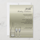 Silver Champagne Milestone Birthday Party Invite Kaart (Voorkant)