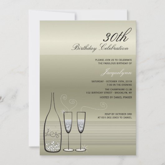 Silver Champagne Milestone Birthday Party Invite Kaart (Voorkant)