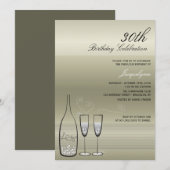 Silver Champagne Milestone Birthday Party Invite Kaart (Voorkant / Achterkant)
