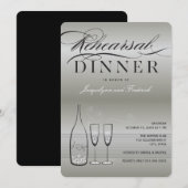 Silver Champagne Rehearsal Dinner Party Invite Kaart (Voorkant / Achterkant)